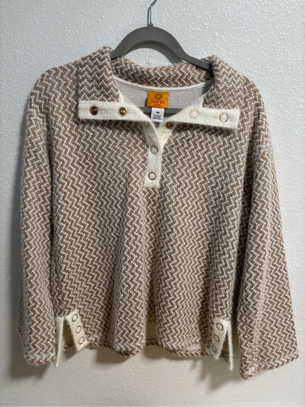 Ruby Rd. Beige and Cream Textured Button Pullover Jacket